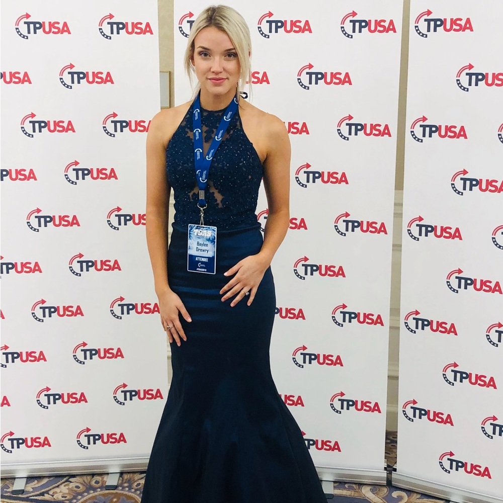 Elegant Navy Blue Halter Gown